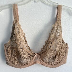 Glamorise NUDE Plus Size Elegance All Lace Wonderwire Bra, US 34F UK 34 E